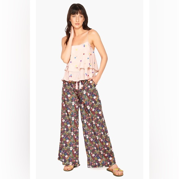 America and Beyond Ditsy Art to Wear Floral Wide-Leg Flowy Pants NWT Small - Picture 1 of 7